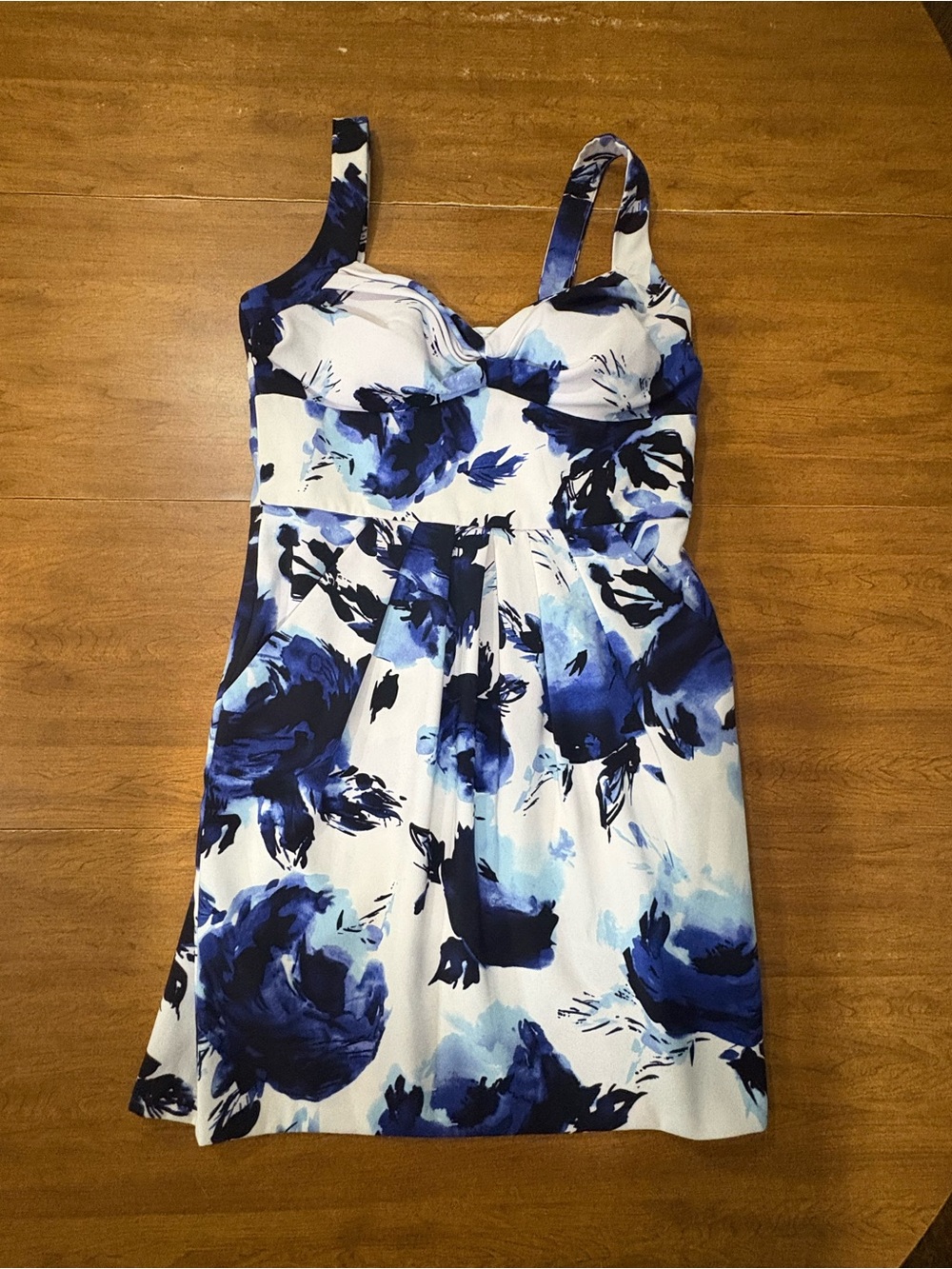 Bisou Bisou Blue White Floral Sweetheart Fit & Flare Dress 16